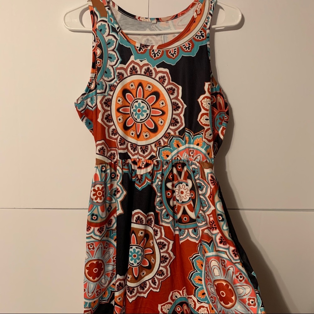 Floral Mandala Printed Sleeveless Mini Dress M